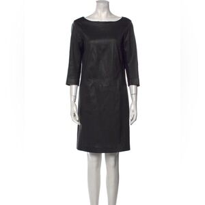 Vince Black Genuine leather Boatneck Midi Dress Medium NWT